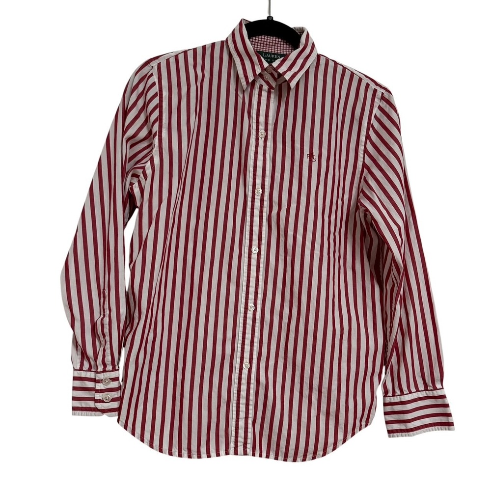 LAUREN RALPH LAUREN GREEN LABEL WOMENS RED STRIPE BUTTON FRONT COTTON SMALL
